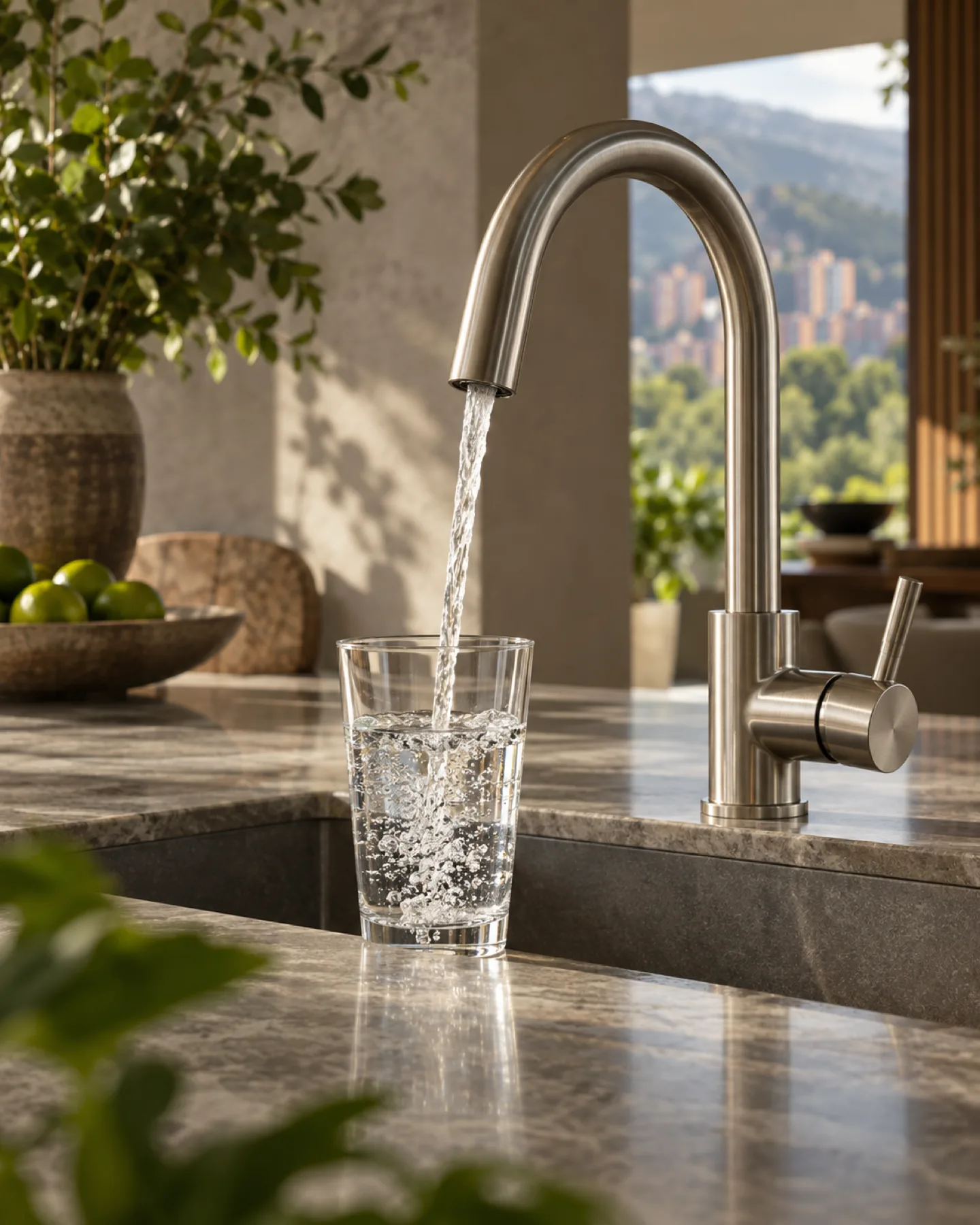 Grifo moderno sirviendo agua en un vaso